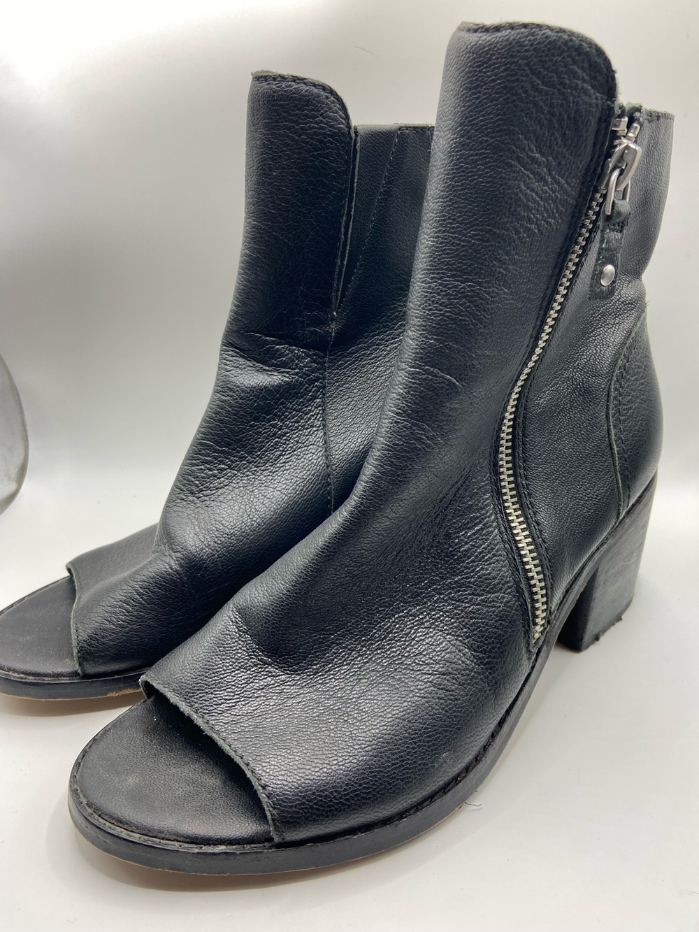 Nicole Black Leather Open-Toe Zip Ankle Mules